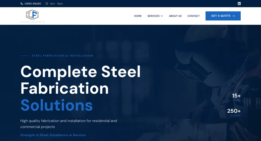 Screenshot of the Lancashire Fabrications website