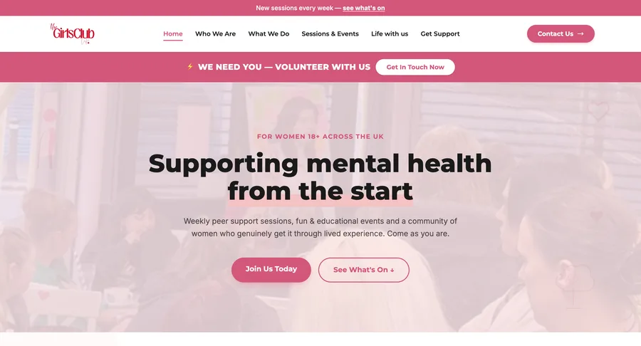 Screenshot of the The Girls Club website