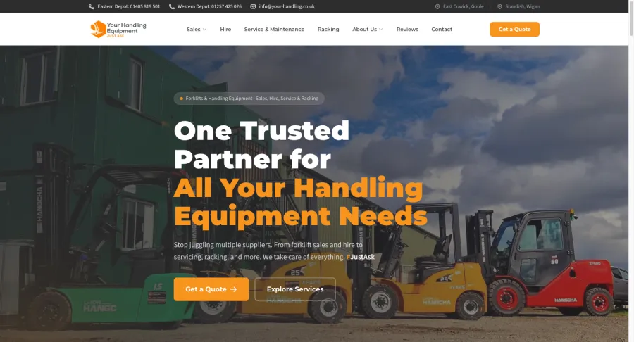 Screenshot of the Your Handling Equipment website